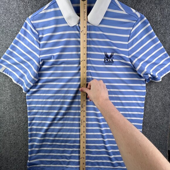 Ralph Lauren RLX Short Sleeve Polo Blue White Striped Medium VALHALLA 2014 - Picture 2 of 11